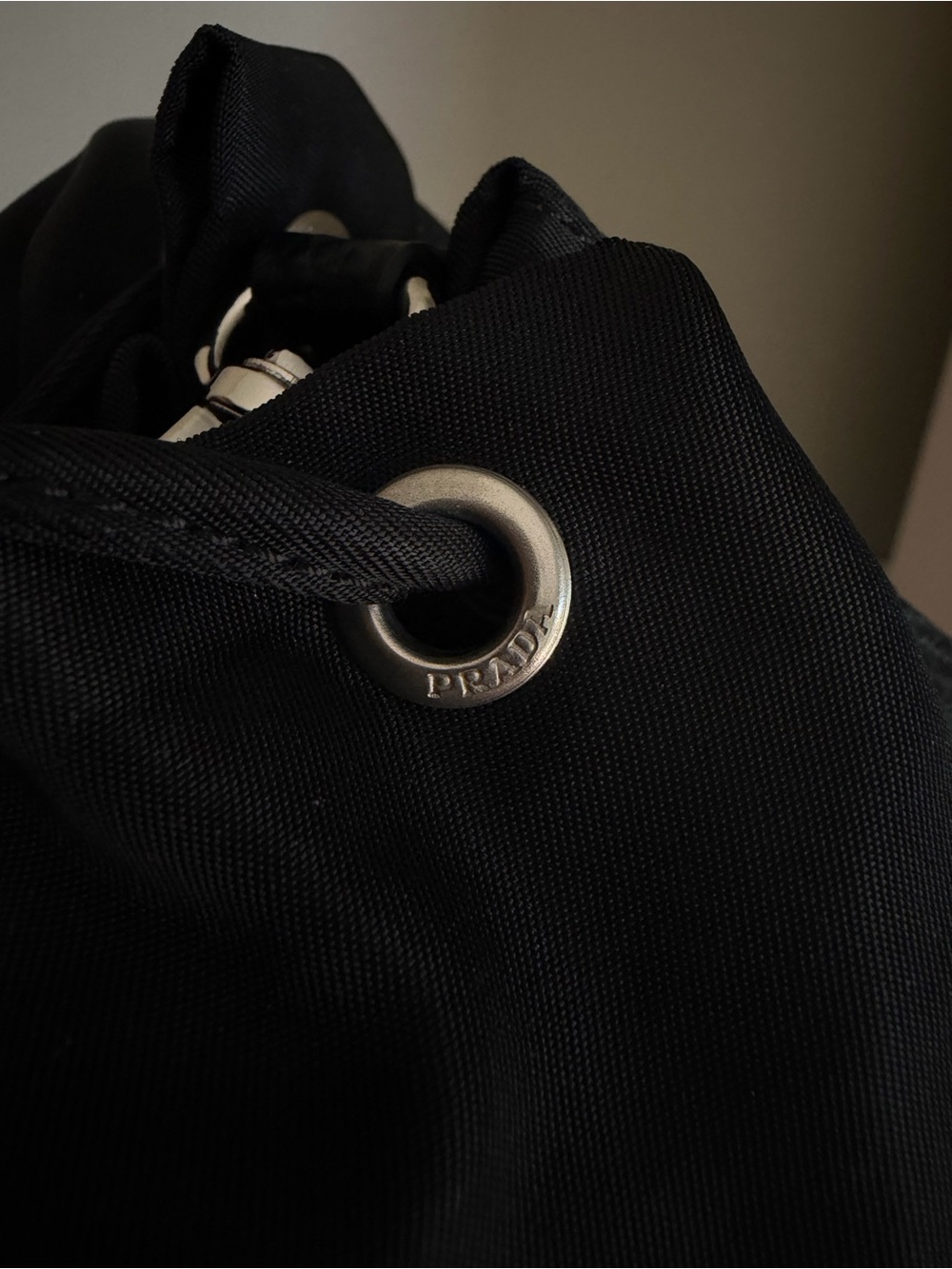 Vintage PRADA Black Nylon Pouch Drawstring Crossbody Bag - Picture 7 of 11